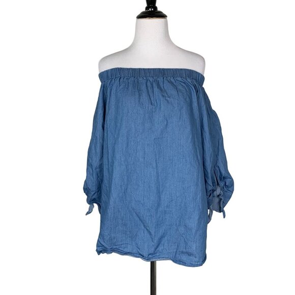Mustard Seed Women's Off-The-Shoulder Chambray Top Size Small - Picture 1 of 7